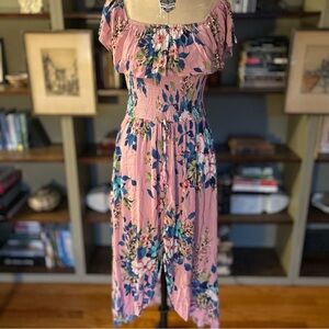 Floral Pink On or Off-Shoulder Dress